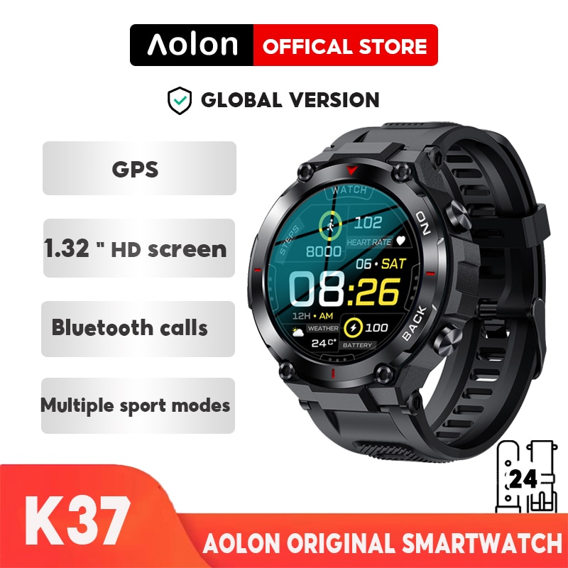 Aolon K37 ߿ Ʈ ġ  2023 480mAh GPS IP68  360*360 HD ȭ   ǰ  PK t rex 2 ð